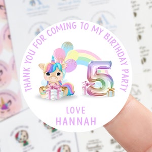 Adesivos personalizados de aniversário de unicórnio-bolsa de festa de aniversário obrigado adesivo-rosa/azul adesivos de cone doce 37mm/45mm/51mm/64mm