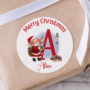 Etichette regalo adesive natalizie personalizzate con iniziale di Babbo Natale - Etichette regalo rotonde con nome - Etichetta natalizia festiva - 37 mm/45 mm/51 mm/64 mm