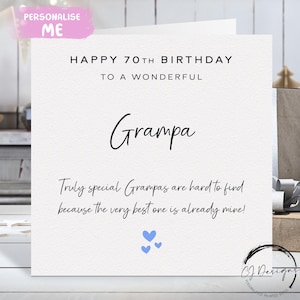 Biglietto di auguri di compleanno personalizzato per il nonno, davvero speciale - Cuori blu QUALSIASI TESTO / ETÀ 45° 50° 60° 65° 70° 75° 80° 85° 90° 100°