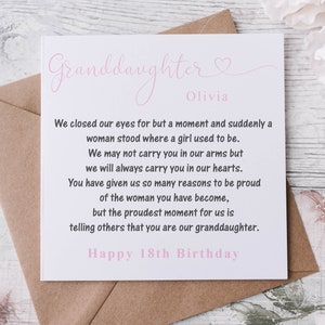 Carte d'anniversaire personnalisée pour petite-fille J'ai fermé les yeux, citation sur la majorité