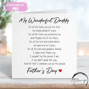 Daddy Gedicht Vatertagskarte, - Verskarte mit rotem Herzen JEDE WORDING kleine oder große Karte