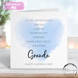 Citation de carte de fête des pères de grand-mère - carte de affirmation de soi avec coeur bleu TOUT TEXTE