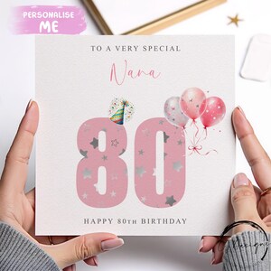 Personalised Nana Birthday Card, Pink Age Numbers ANY WORDING /AGE  40th 45th 50th 60th 65th 70th 75th 80th 85th 90th 95th 100th