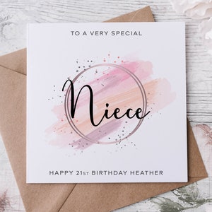 Cartão de aniversário personalizado para sobrinha, cartão para sua sobrinha especial com idade e nome 16º 18º 21º 30º 40º 50º 60º