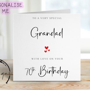 Biglietto di auguri di compleanno personalizzato per il nonno con qualsiasi età - Biglietto a forma di cuore per lui, 40°, 50°, 60°, 70°, 80°, 90° e 100°
