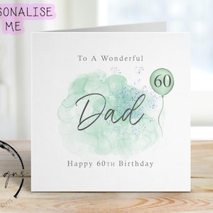 Tarjeta de cumpleaños para papá personalizada, verde/azul, globo verde, para cualquier edad. imagen 1