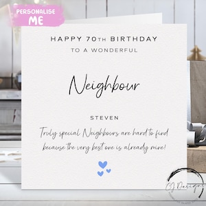 Carte d'anniversaire personnalisée avec un voisin, vraiment spéciale - coeurs bleus TOUT TEXTE /ÂGE 30e 40e 50e 60e 65e 70e 80e 90e 100e