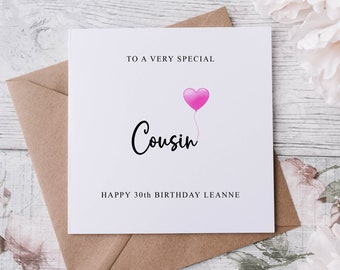 Personalised Cousin Birthday Card, Special Relative, Happy Birthday, Age Card For Her 30th, 40th,50th, 60th, 70th, 80th,  Any Age Med Or Lrg