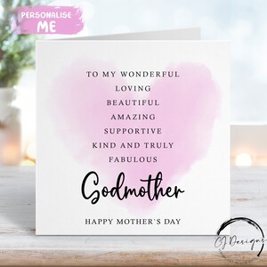 Citação de cartão de dia das mães da madrinha - cartão de afirmação com coração rosa QUALQUER TEXTO