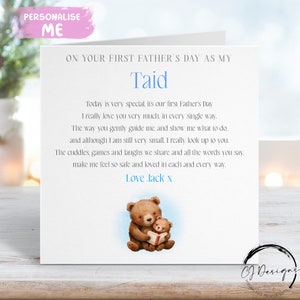 Carte personnalisée Taid pour la fête des pères - Ours première fête des pères comme poème Taid avec nom N'IMPORTE QUELLE TEXTE 1ère fête des pères