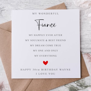 Carte d'anniversaire personnalisée fiancé/fiancé - carte de voeux personnalisée avec nom/âge pour elle ou lui 30e 40e 50e 18e 21e 60e 70e