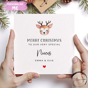 Personalised Christmas Card For Special Nieces  - Cute Reindeer Design Minimal Cards
