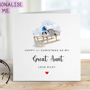 Erste Weihnachten als My Great Aunt personalisierte Weihnachtskarte Blaues Thema Baby Pinguin