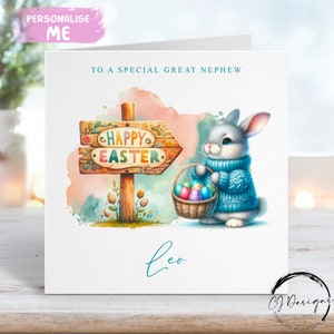 Personalisierte Großneffe-Osterkarte mit Namen - Kleiner Junge Osterhase mit Korb-Illustration - Karte für Ihn