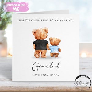 Carte personnalisée pour la fête des pères de grand-père ours jusqu'à 4 enfants ou jumeaux - grand-père et bébé ours TOUTES VARIATIONS de carte pour lui avec des noms