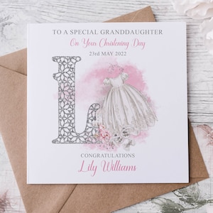 Personalised Granddaughter Christening Card, Initial Name and Date Greeting Card, Christening Day Keepsake image 2