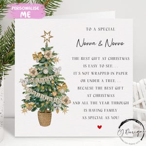 Tarjeta navideña con poema de Nonna y Nonno - Tarjeta navideña - Tarjeta de pareja de árboles y corazón rojo