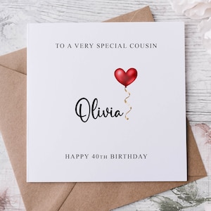 Carte d'anniversaire personnalisée pour cousine, membre de la famille spécial, joyeux anniversaire, carte d'âge pour ses 30e, 40e, 50e, 60e, 70e, 80e,