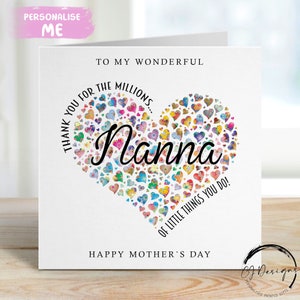 Carte Nanna pour la fête des mères - Merci pour les millions de choses que vous faites du coeur à moi/au notre