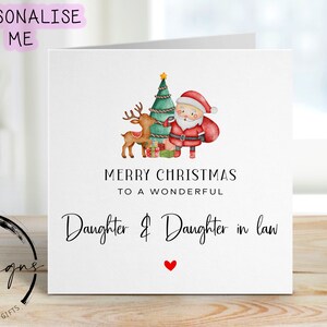 Biglietto di Natale per figlia e nuora - Albero di Natale con Babbo Natale e renne