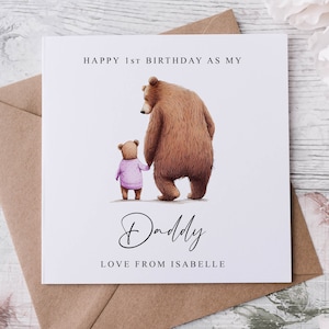 Gepersonaliseerde Daddy Bear-verjaardagskaart - First Birthday As My Daddy and Baby Bear Card voor hem (grote of middelgrote kaart) Naam en leeftijd