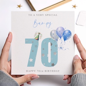 Carte d'anniversaire Bampy personnalisée, numéros d'âge bleus TOUT TEXTE /ÂGE 40e 45e 50e 60e 65e 70e 75e 80e 85e 90e 95e 100e