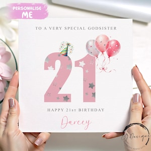 Cartão de aniversário personalizado para afilhada, números de idade rosa, QUALQUER TEXTO /IDADE/ Nome 16º 17º 18º 19º 20º 21º 25º 30º 40º 45º 50º 55º