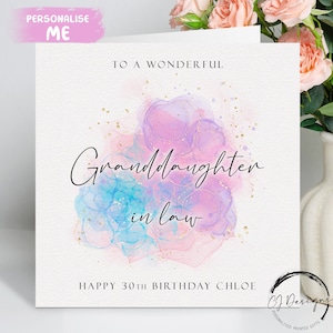Personalisierte Schwiegermutter Geburtstagskarte Lila, Blau & Pink Splash Design Jedes Alter 14.15.16.18.19.20.21.30.40.50