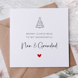 Christmas Card for Nan and Grandad, with Christmas Tree, Merry Christmas Personalised Greeting Card