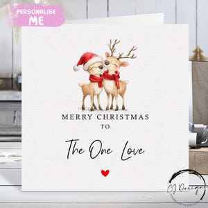 The One I Love Christmas Card - Biglietto con coppia di renne innamorate e cuore rosso