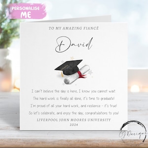 Carte personnalisée de remise des diplômes, poème de fiancé - avec casquette et faites défiler - carte de versets à mon/à notre nom et à l'université TOUTE ANNÉE