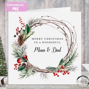 Papa en mama kerstkaart met kerstkrans Ouderkaart