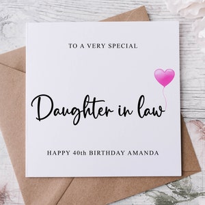 Cartão de aniversário personalizado para nora, parente especial, feliz aniversário, cartão de idade para ela 30, 40, 50 anos, qualquer idade, média ou longa