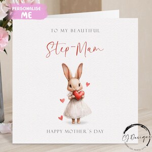 Stiefmoeder Moederdagkaart - Bunny Rabbit Card voor haar, stiefmoeder stiefmoeder