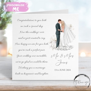 Carte personnalisée de mariage poème de félicitations, vous choisissez la couleur des cheveux et le teint de peau avec les noms et la date, carte de M. et Mme