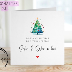 Carte de Noël spéciale pour belle-soeur et belle-soeur avec arbre de Noël et coeur rouge