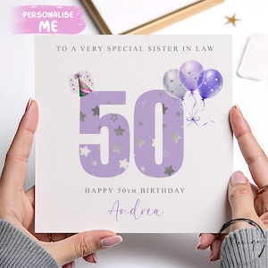 Carte d'anniversaire personnalisée belle-soeur, numéros d'âge mauve lilas N'IMPORTE QUELLE MESSAGE /ÂGE/nom 21e 25e 30e 40e 45e 50e 50e 60e 65e 70e 80e