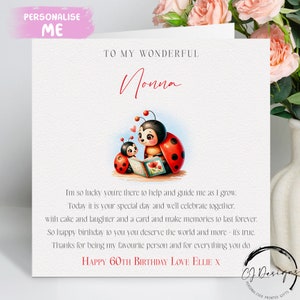 Carte d'anniversaire Nonna personnalisée avec poème - bébé coccinelle/nom de la coccinelle/âge - N'IMPORTE QUELLE MENTION 40e 45e 50e 55e 60e 65e 70e 75e 80e 85e