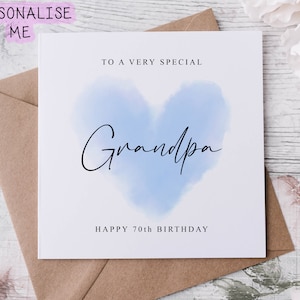 Carte d'anniversaire personnalisée grand-père, coeur bleu carte d'âge d'anniversaire pour lui 30, 40, 50, 60, 70 ans 80 90 ans tout âge
