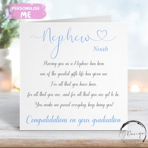 Carte personnalisée de remise des diplômes de neveu - poème, carte de citation - carte souvenir diplômé