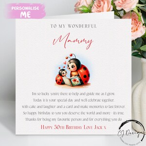 Carte d'anniversaire de maman personnalisée avec poème - bébé coccinelle/nom de la coccinelle/âge - N'IMPORTE QUEL TEXTE 21, 25 30 35 40 45 50 55 60