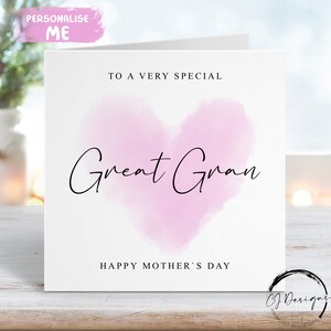 Carte de fête des mères pour grand-mère - coeur rose spécial grand grand-mère, TOUT TEXTE