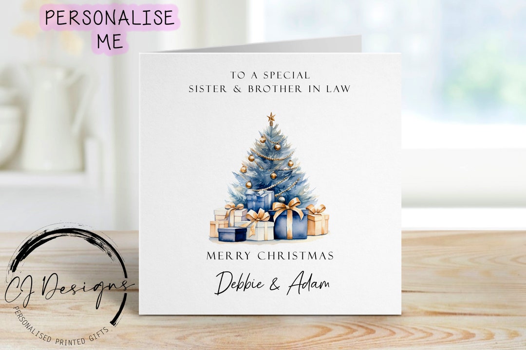 Personalised Sister & Brother in Law Christmas Card Blue and Gold Theme