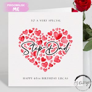 Carte d'anniversaire personnalisée beau-père, coeurs rouges