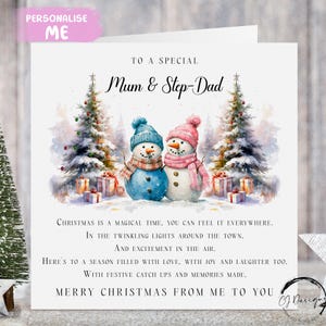 Carte de Noël poème couple bonhomme de neige maman et beau-père - Carte parents de moi ou de nous