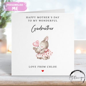 Tarjeta personalizada para el Día de la Madre Madrina Tarjeta para el Día de la Madre Madrina y Conejito Bebé para ella