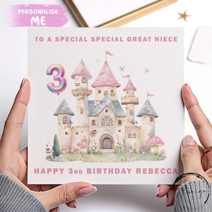 Carte d'anniversaire personnalisée petite nièce, ballon rose de l'âge du château 1er 2e 3e 4e 5e 6e 7e 8e 9e 10e Petite fille 1-10 ans