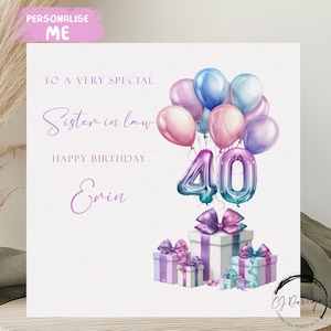 Carte d'anniversaire personnalisée belle-soeur Tout âge/nom Ballons multicolores 18 21 25 30 40 45 50 60 65 70 75