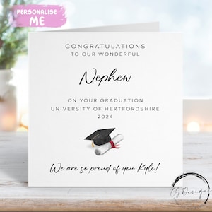 Carte personnalisée de remise des diplômes de neveu - avec capuchon et faites défiler - À mon/à notre nom et à l'université, TOUTE L'ANNÉE