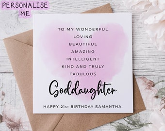 Personalised Goddaughter Birthday Card Quote -Affirmation  Birthday Card 16th 18th 21st 40th 50th 60th Card for her Any Age/Name